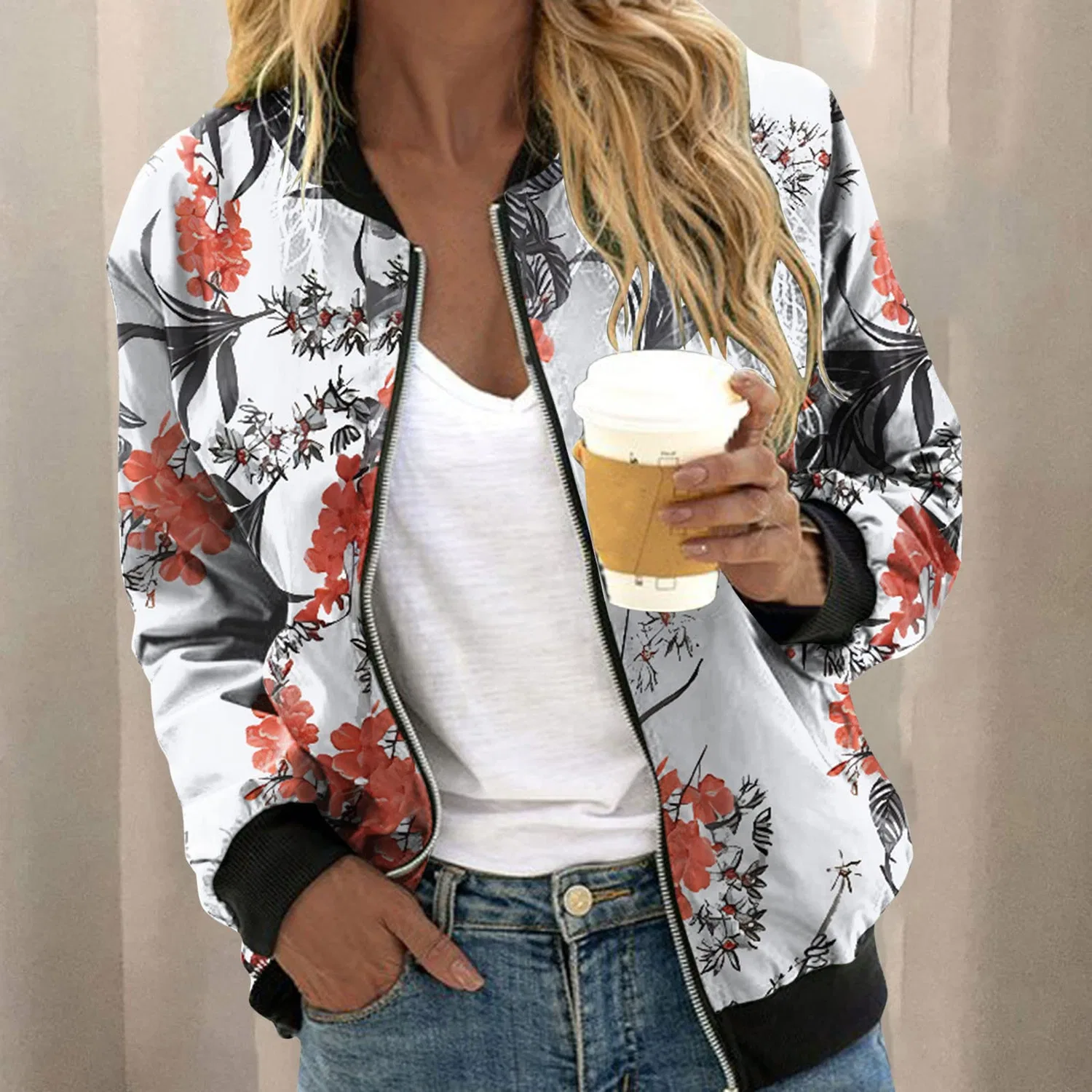 Женская повседневная куртка с принтом, без рукавов, Leopard Print Floral Short Collar, Rosso — фото 2