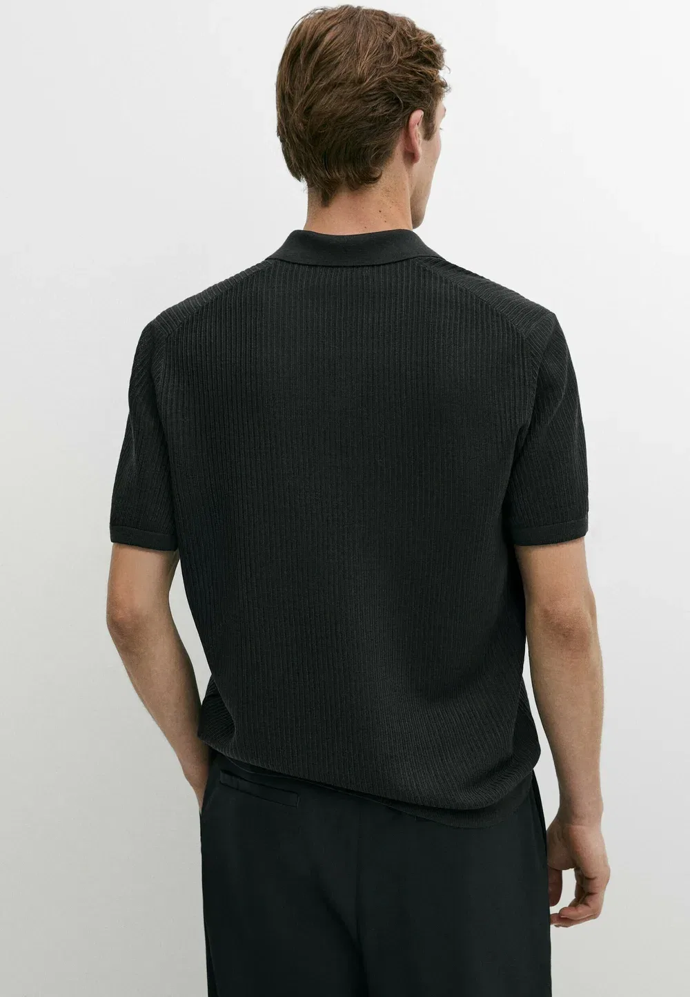 Поло с коротким рукавом из шерстяной смеси - рубашка поло Massimo Dutti, Dark Brown — фото 3