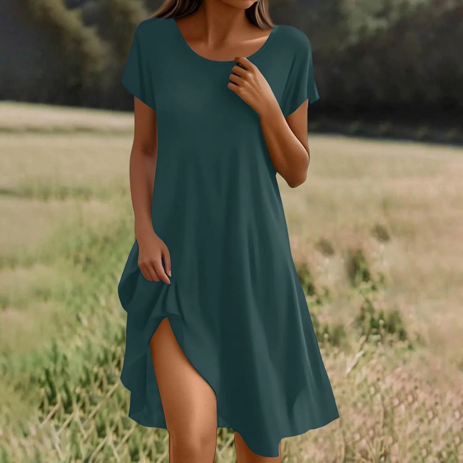 Женское платье-футболка с принтом, Mini Floral Dress, тёмно-синий — фото 3