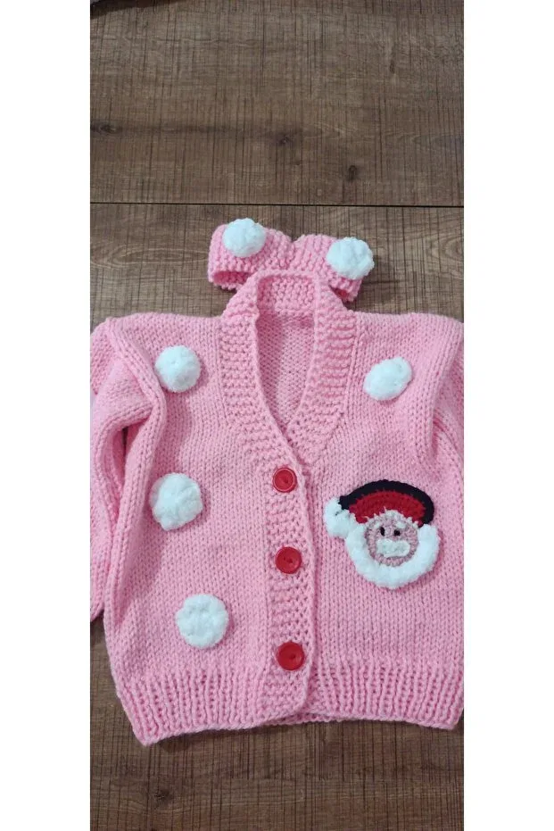 Детский кардиган с цветочным принтом Hand knitted kids cardigan El Örgüsü Cici Bebe, Pink
