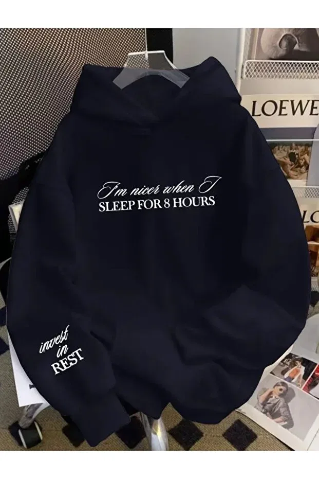 Детское худи для мальчиков с принтом Sleep for 8 hours Daxia, Navy Blue