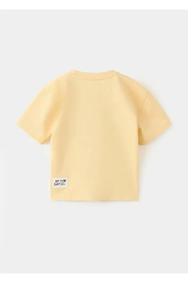 Детская хлопковое футболка с принтом Mango Baby, Yellow — фото 3