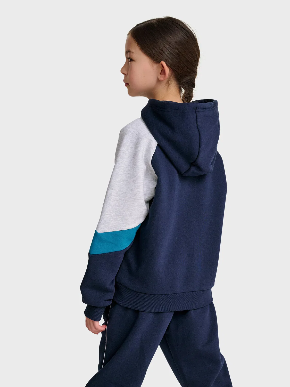 Детское худи с молнией Loose Blocked Zip Hoodie Hummel, Blue Navy Glacier Blue — фото 3