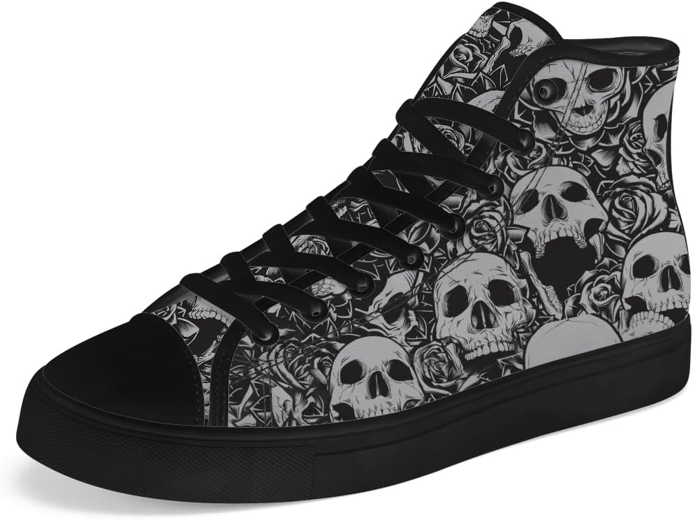 

Мужские и женские высокие кеды с черепом на шнуровке, готические высокие кеды, повседневная обувь Chebing, серый