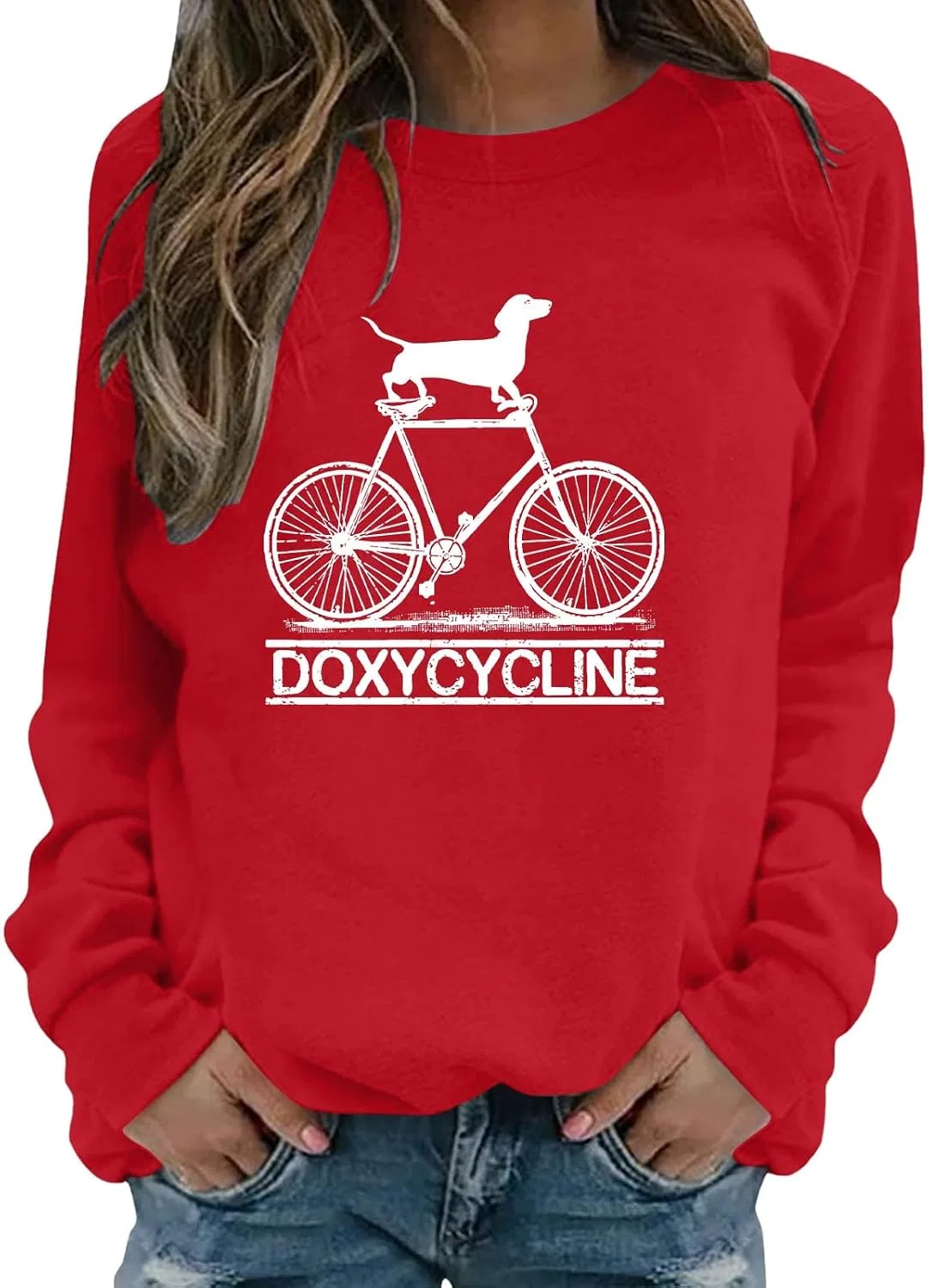 Женский свитшот с принтом Doxycycline Dachshund, красный