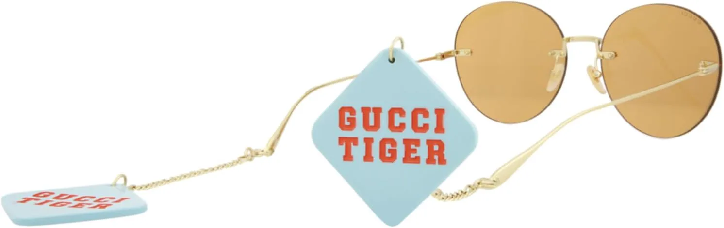 

Круглые/овальные солнцезащитные очки Gucci, золотисто-оранжевые, класса люкс, изготовлены в Японии, металлическая оправа, дизайнерская мода для повседневной роскоши