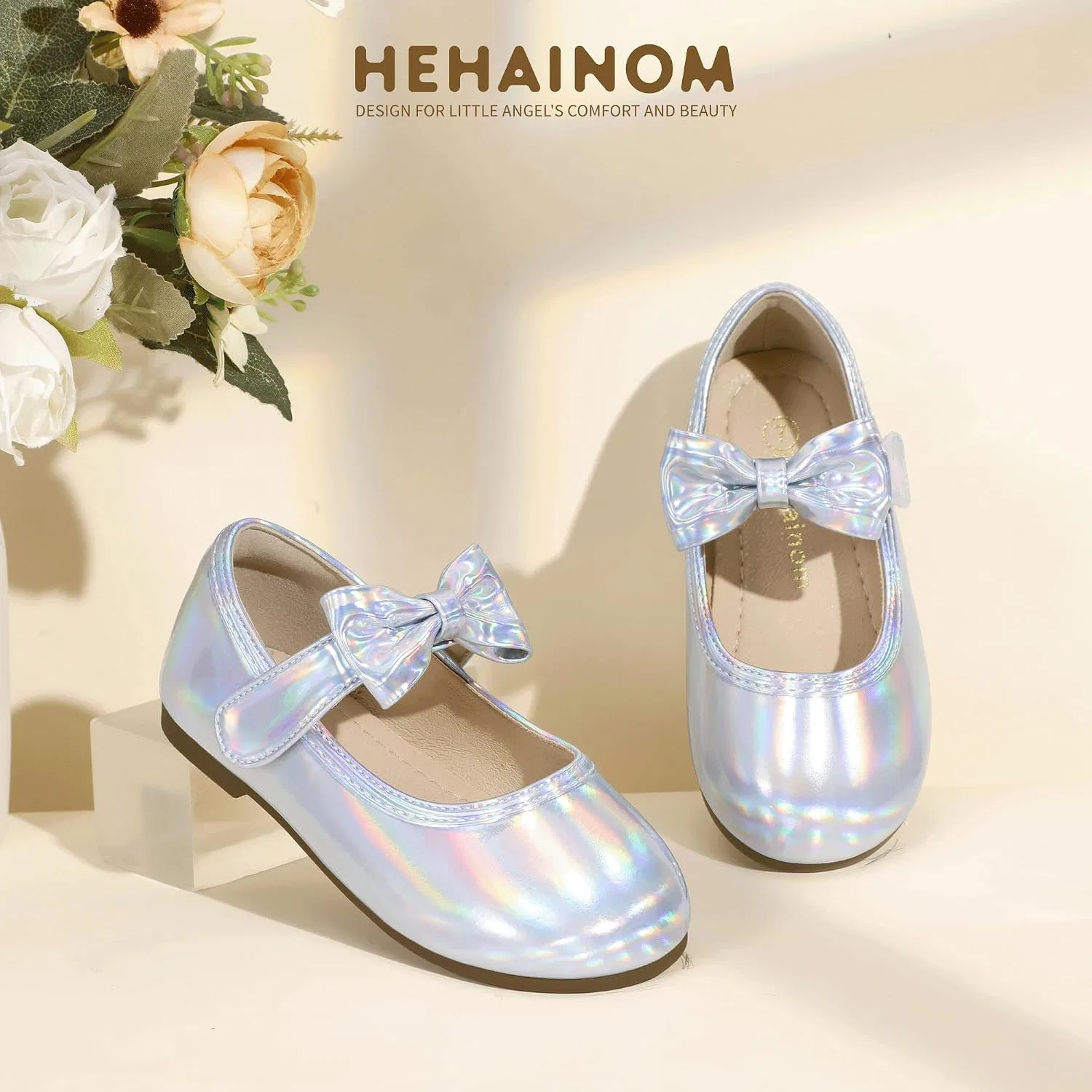 Детские балетки для девочек с бантом Hehainom, Silver — фото 3