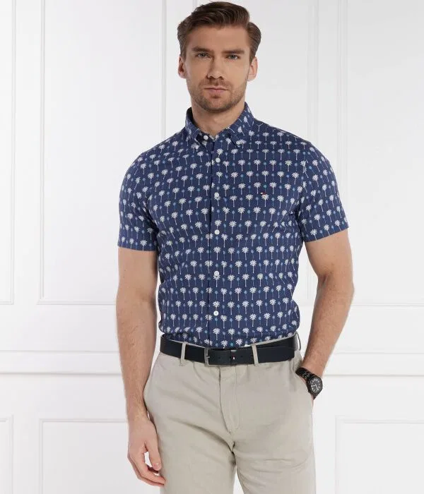 Мужская рубашка с коротким рукавом с принтом Mini Palm Tommy Hilfiger, Blu Marino — фото 3