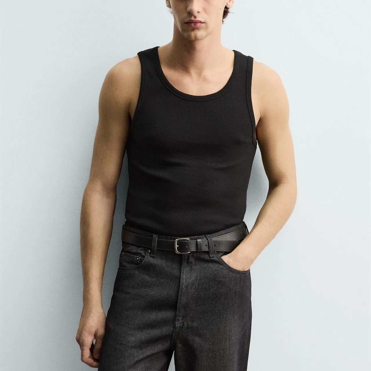 Мужская майка без рукавов с круглым вырезом ZARA, Black — фото 4