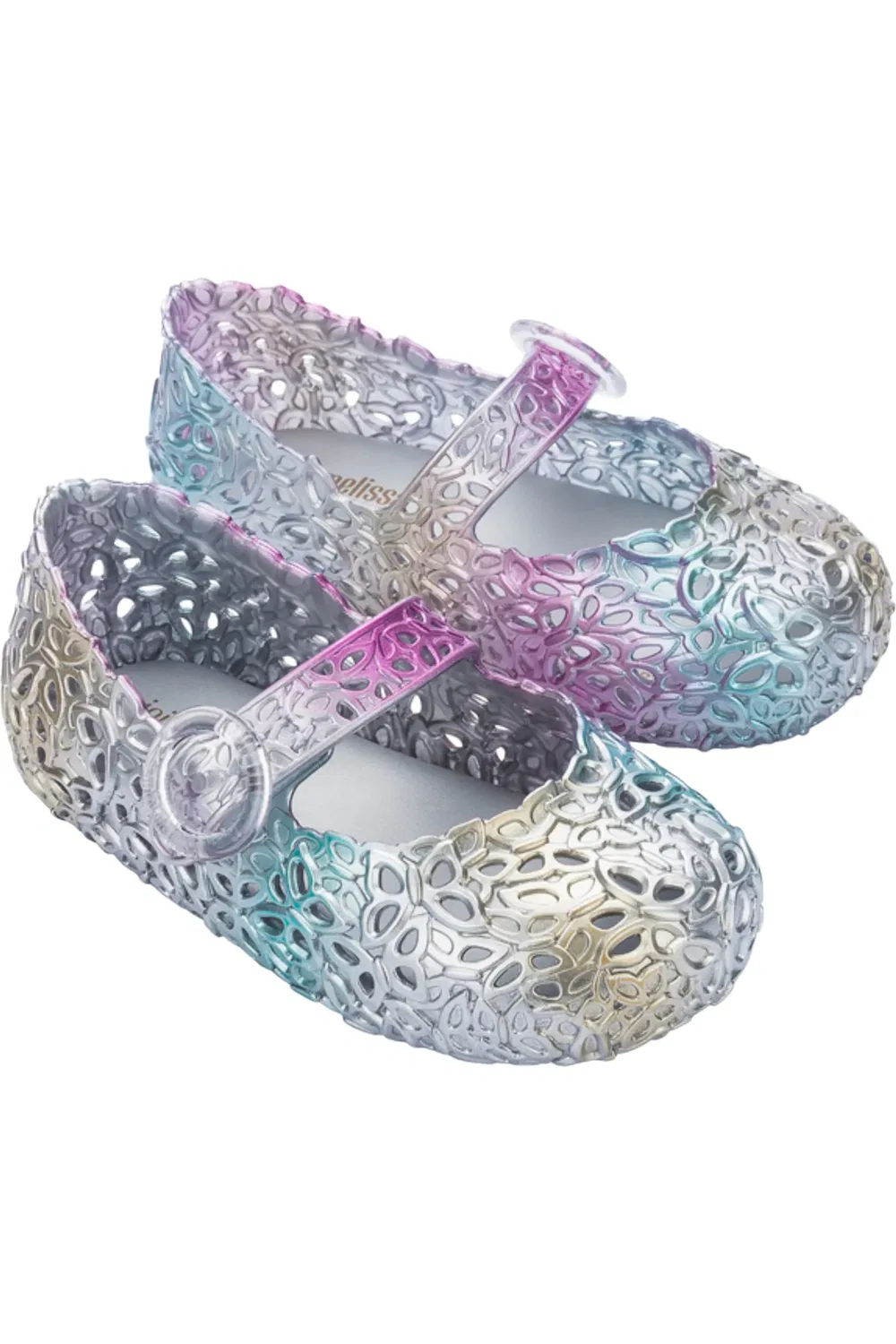 Туфли детские с перфорацией Mary Jane Mini Melissa, серебристый мультиколор