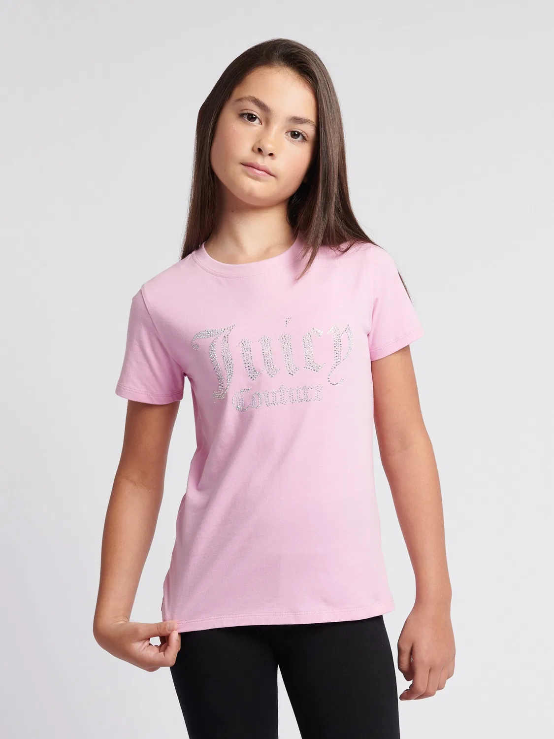 Футболка приталенная с диамантовым логотипом Juicy Couture, розовая — фото 2