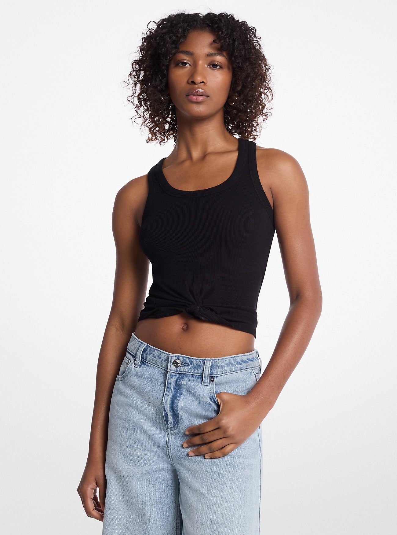 

Майка из эластичного трикотажа с завязками спереди Michael Kors, черный