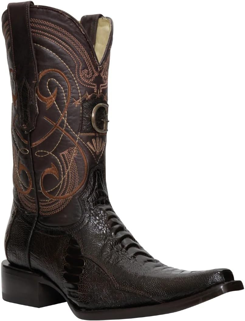 

Мужские ковбойские сапоги El General Exotic с экзотической кожей страуса, кожаные западные сапоги коричневого цвета, колодка Square Toe, кожаная подошва, изысканный вариант для торжественных случаев и повседневного премиум-ношения Generic