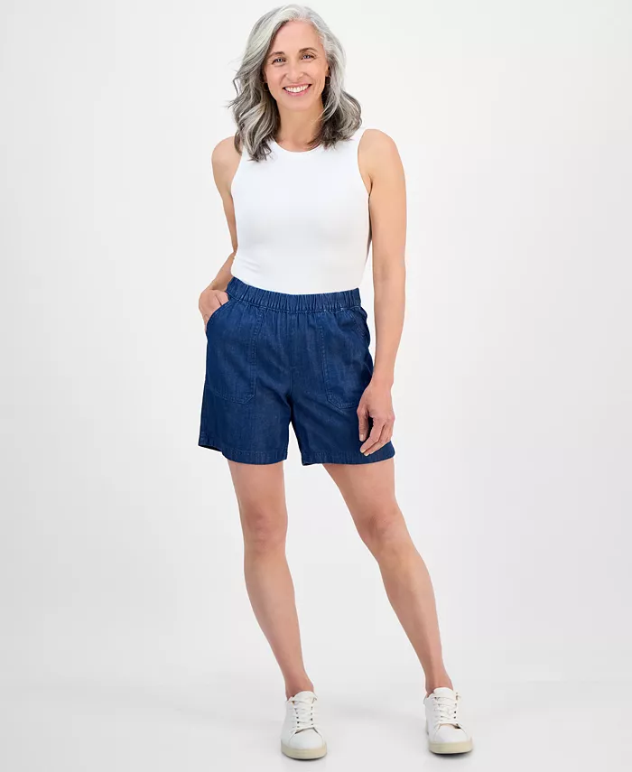 

Женские шорты средней посадки на резинке, Regular & petite Style & Co, синий