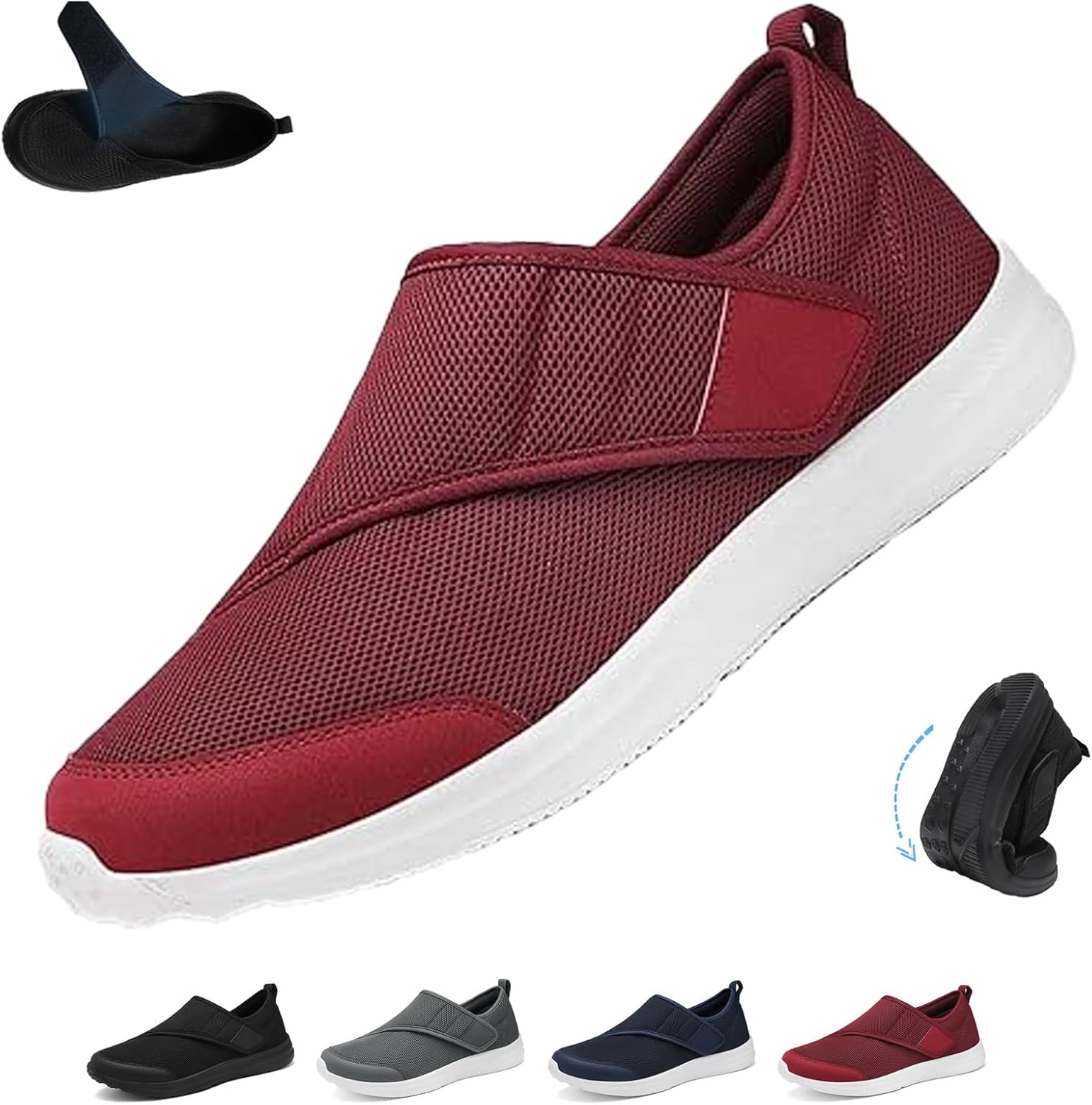 

Мужские слипоны для ходьбы, дышащие ортопедические ботинки, обувь с поддержкой свода для отекших ног Ghtrhsb, винный