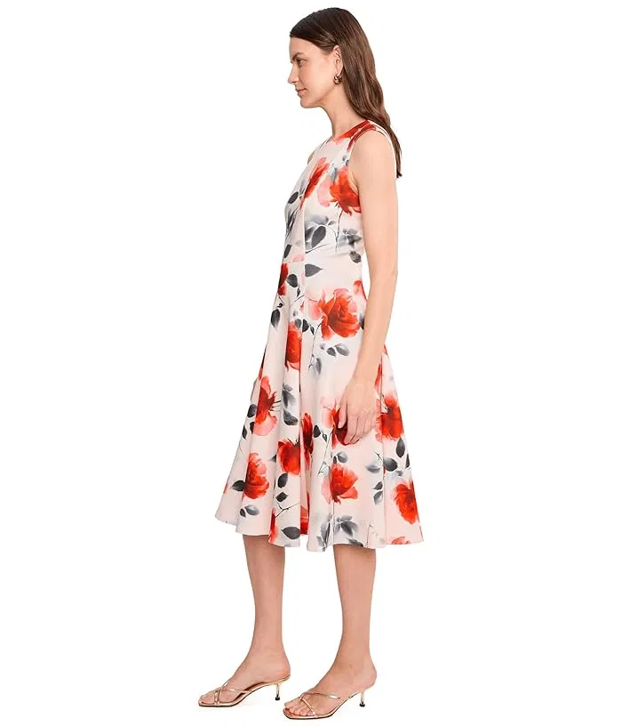 Платье А-силуэта с цветочным принтом Sleeveless Scuba Floral A-Line Calvin Klein, Indigo Multi — фото 3