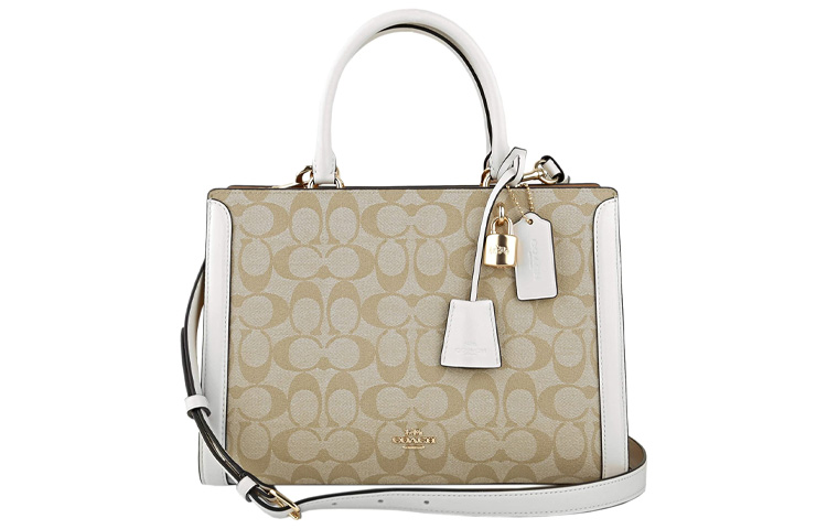 

COACH Сумка-шоппер Zoe Monogram Canvas с кожаными вставками, через плечо, кроссбоди, большая женская, цвет ecru