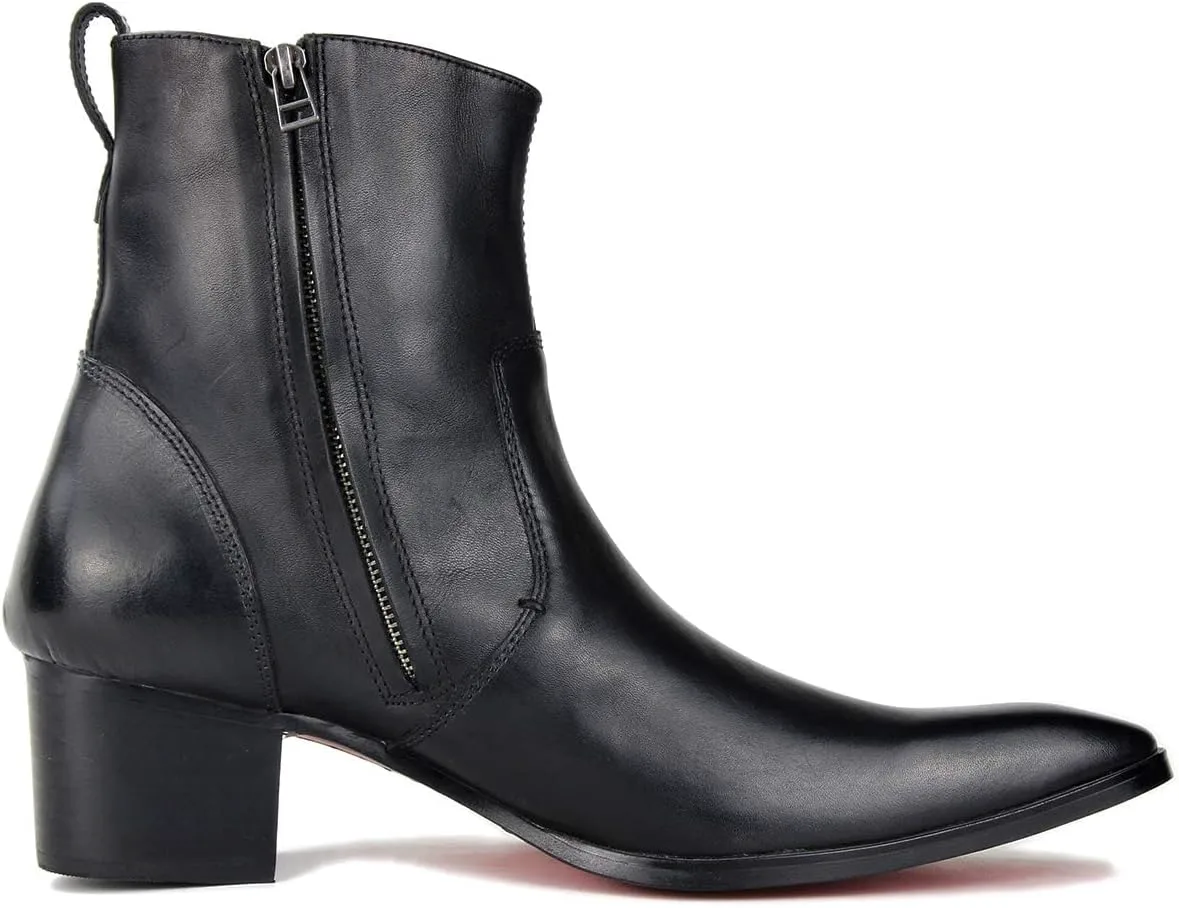 Мужские кожаные ботинки OSSTONE Chukka Дизайнерские ботинки из телячьей кожи Повседневные туфли на каблуке на молнии OS-JY002-Black-Calfskin-US, черный — фото 3