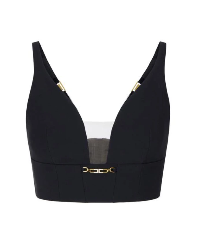 

Топ из креповой ткани с декоративными деталями. Elisabetta Franchi, черный