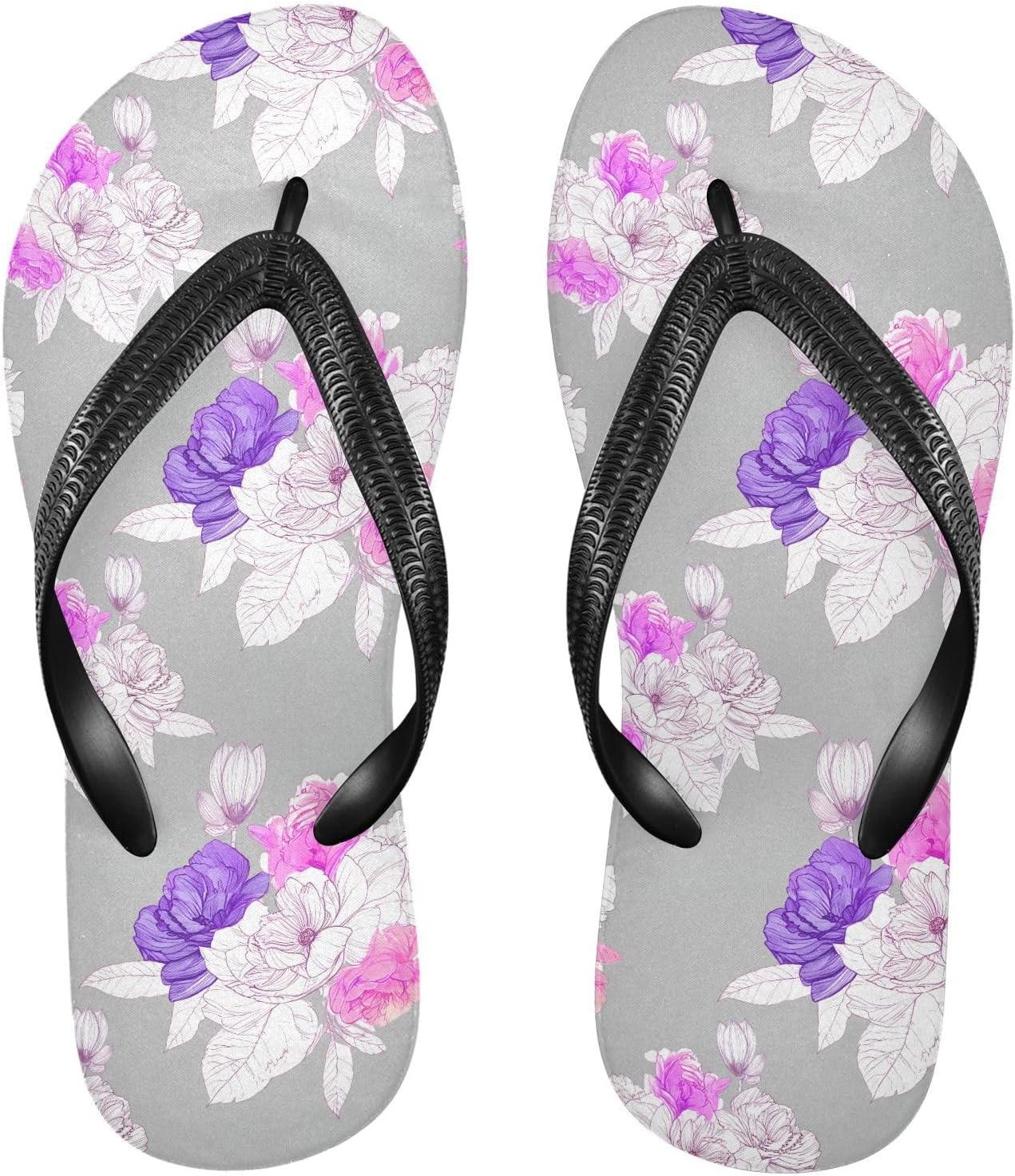 

Женские и мужские пляжные шлепанцы с цветочным рисунком магнолии, серые, резиновые, с ремешком, нескользящие летние тапочки Sinestour