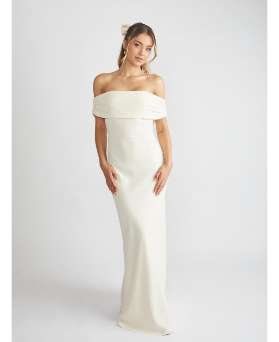 

Женское платье подружки невесты в стиле Бардо из крепа со сборками Six Stories, Almond