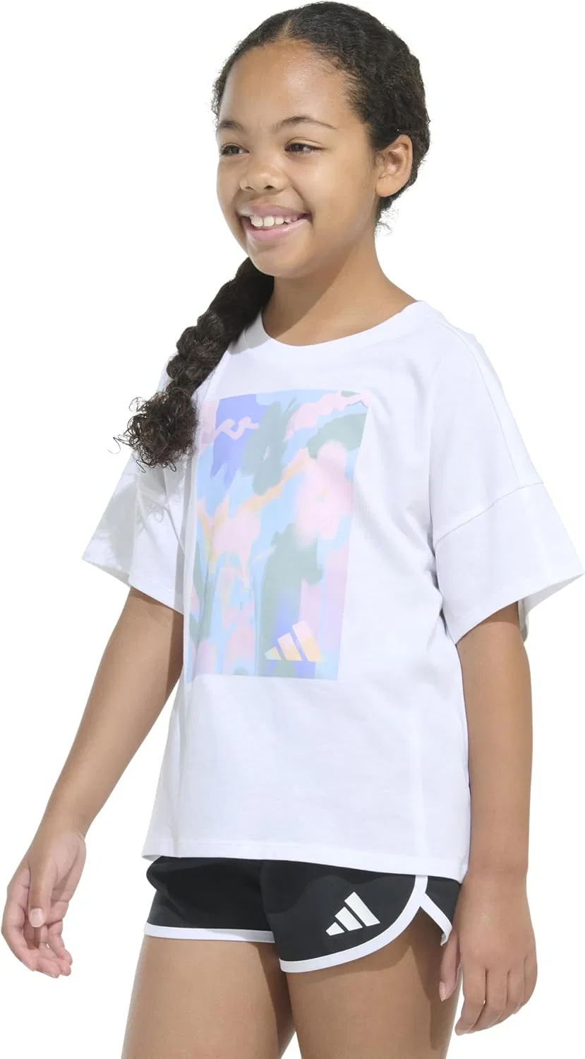Футболка для девочек adidas с принтом, White/Multi — фото 4