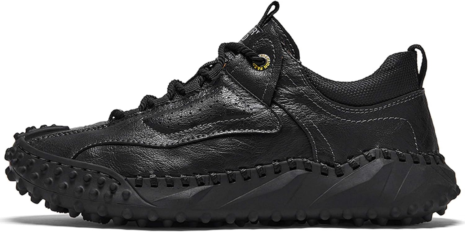 

Мужские премиальные кожаные прогулочные туфли, повседневные кроссовки, обувь для вождения, ручная строчка, винтажный рабочий дизайн, мягкие, нескользящие, прочные, подходят для всех сезонов Generic, черный