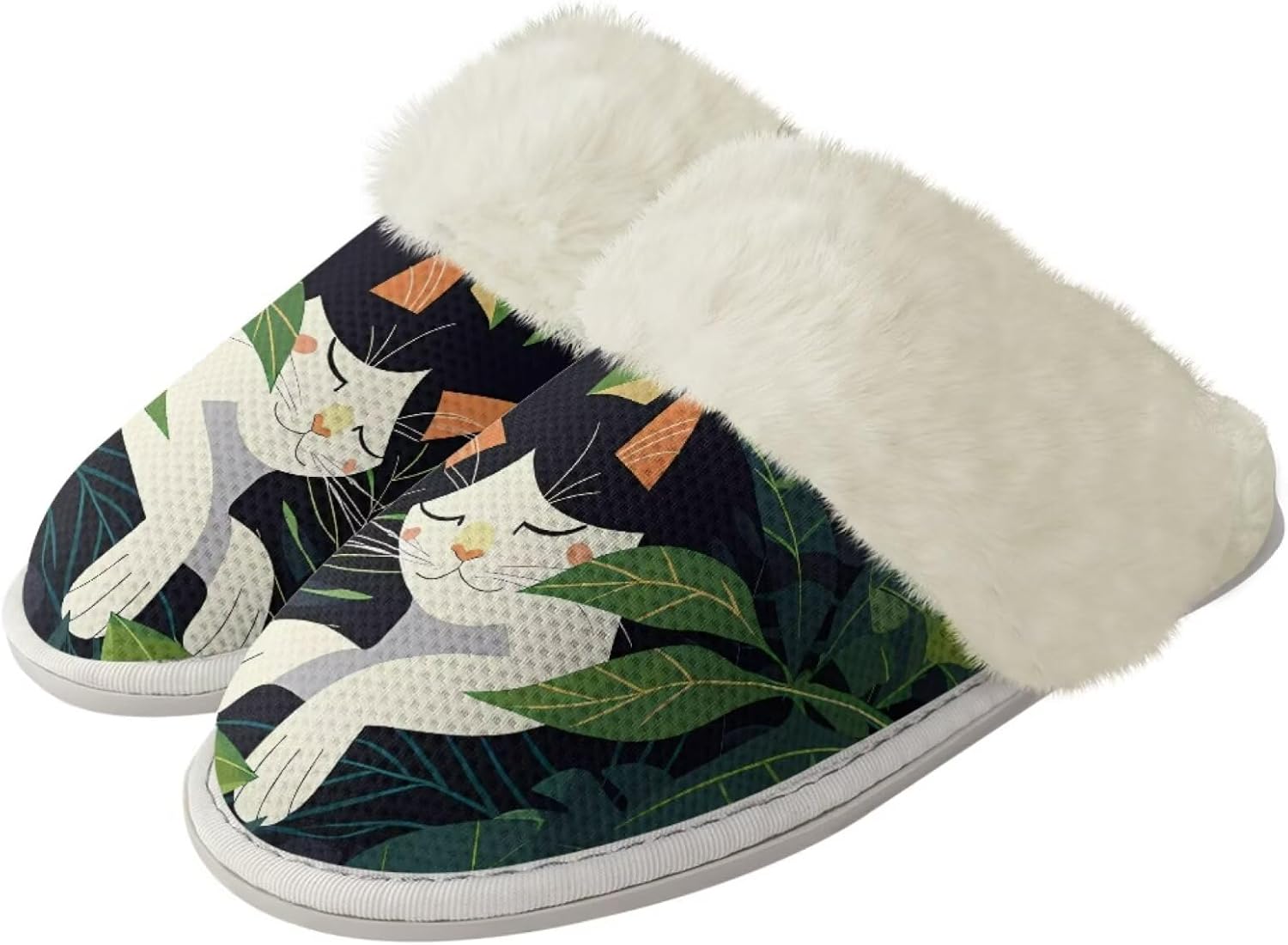 

Женские и мужские теплые тапочки мягкие плюшевые домашние тапочки с противоскользящей подошвой, пушистым воротником, для спальни, для дома и улицы Jiquruby, Cute Cat