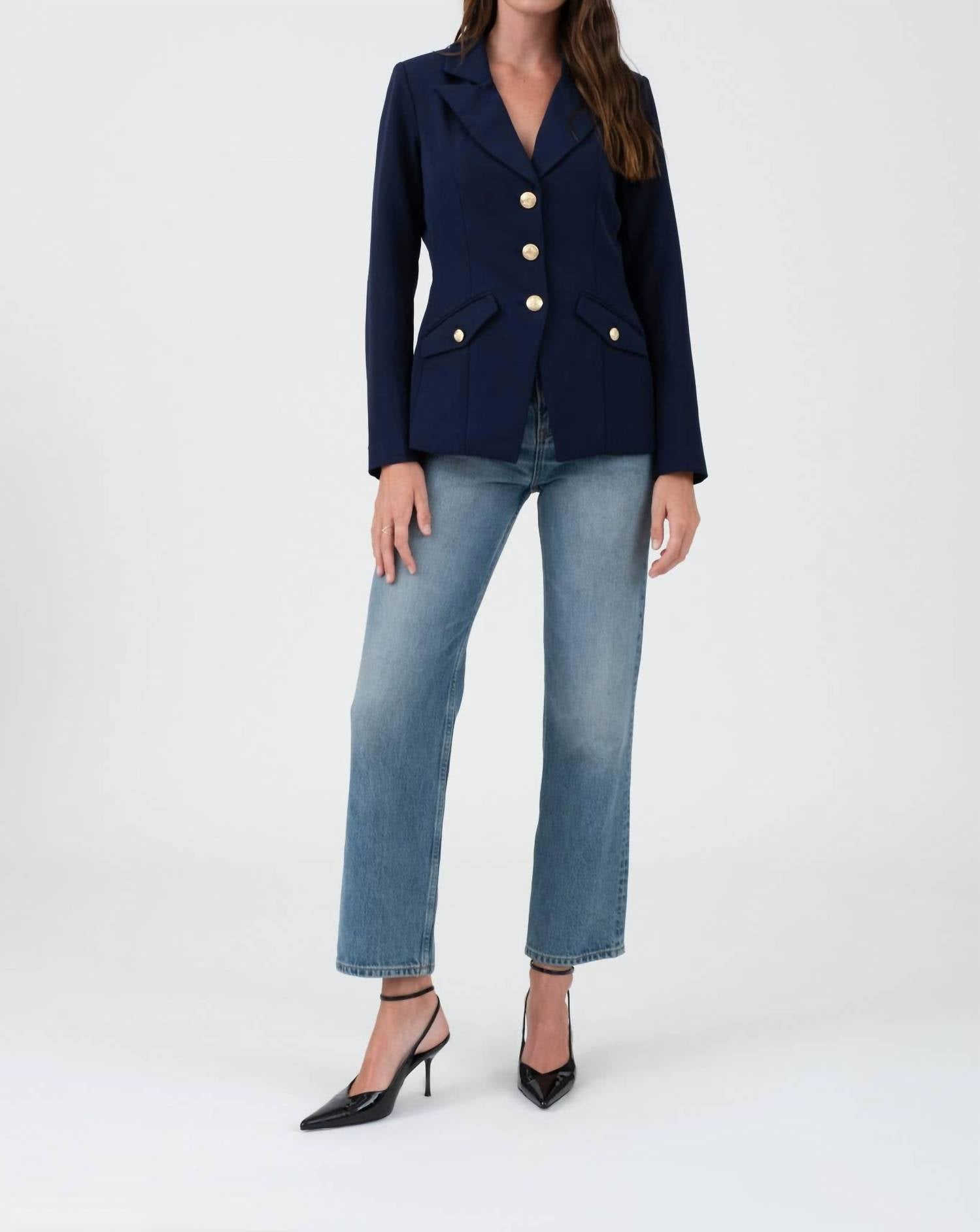 

Блейзер с манжетами на пуговицах золотистого цвета в темно-синем цвете The Workshop