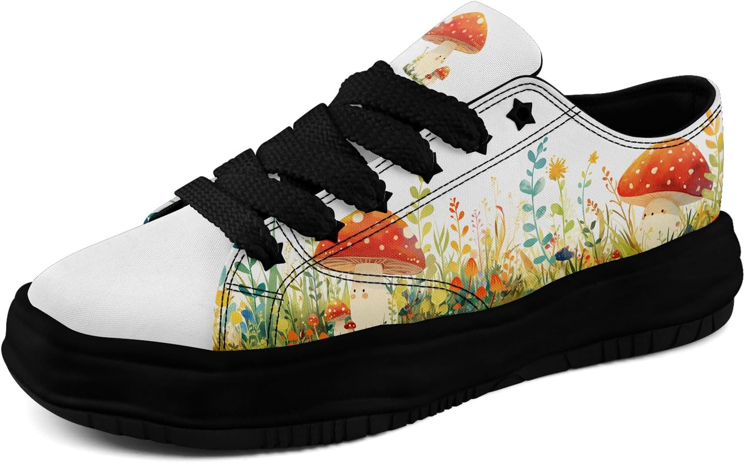 

Кеды AWSOLE с грибным цветочным принтом на холщовой основе для женщин и мужчин, низкие модные шнурованные кроссовки для прогулок, повседневная обувь на весну и лето, белый/черный/красный/синий