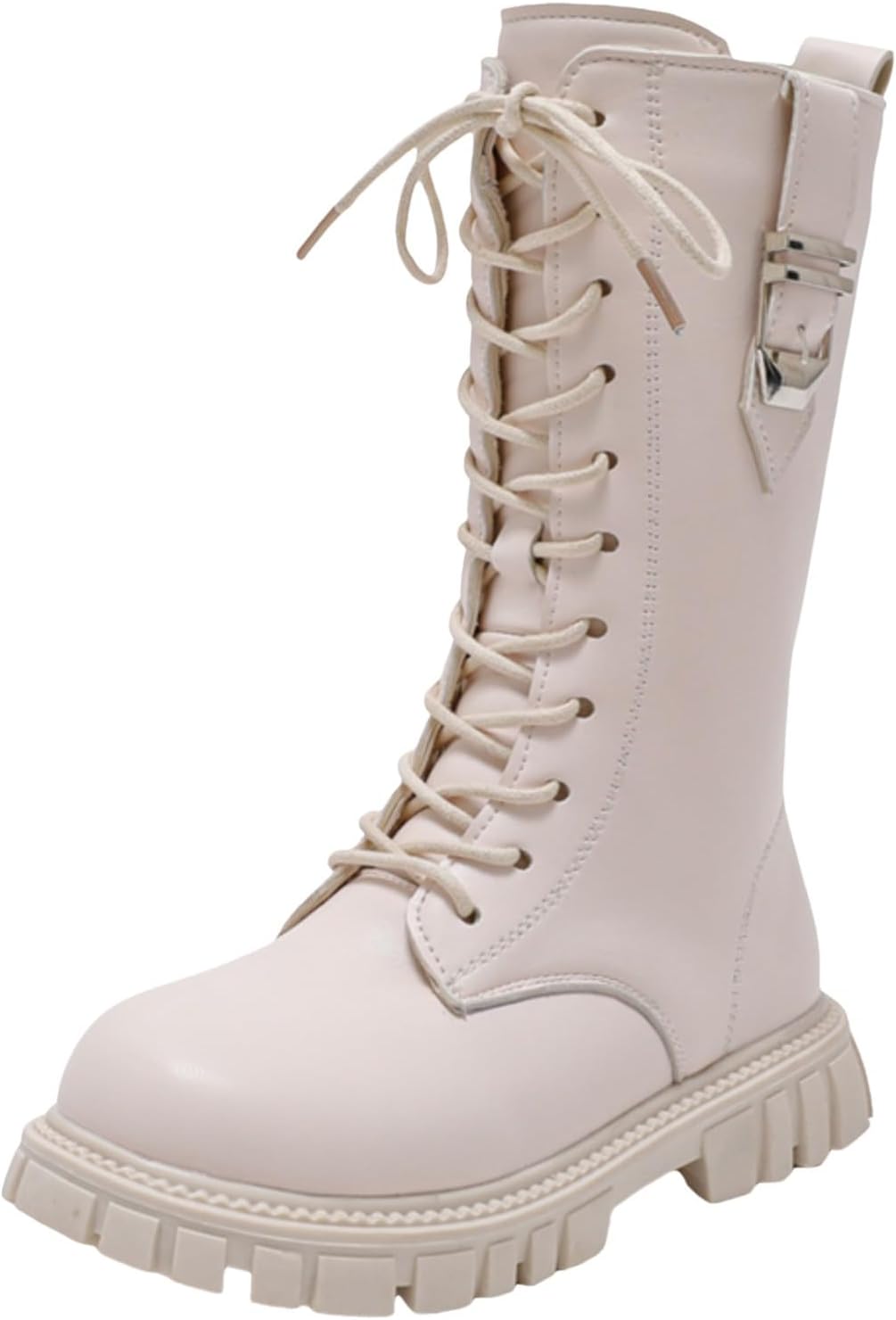 

Девочкам: сапоги для верховой езды с шнуровкой, сапоги до середины голени, боевые ботинки, модные водонепроницаемые из искусственной кожи с боковой молнией, панк-гот стиль, для детей 4-12 лет Generic, A03 White