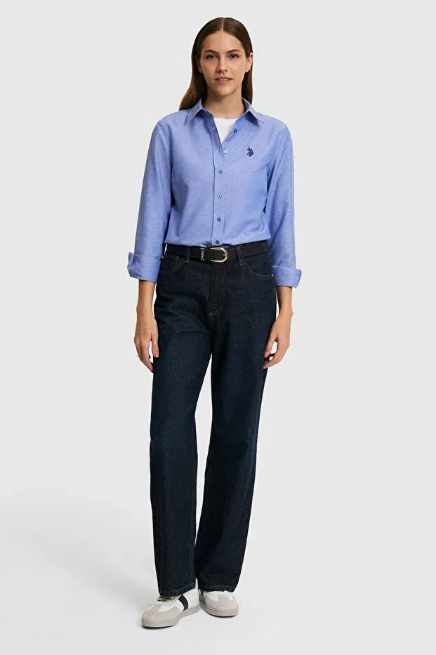 Женская рубашка с длинным рукавом Basics U.S. Polo Assn., Sax — фото 4