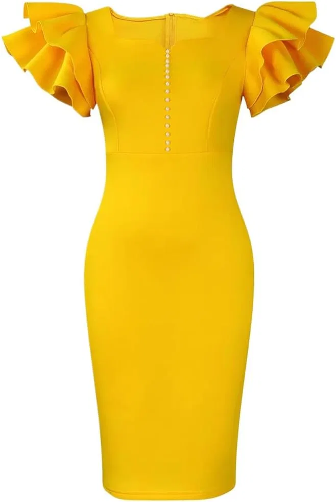 Женское мини-платье с бабочковыми рукавами V-образным вырезом Generic, Yellow