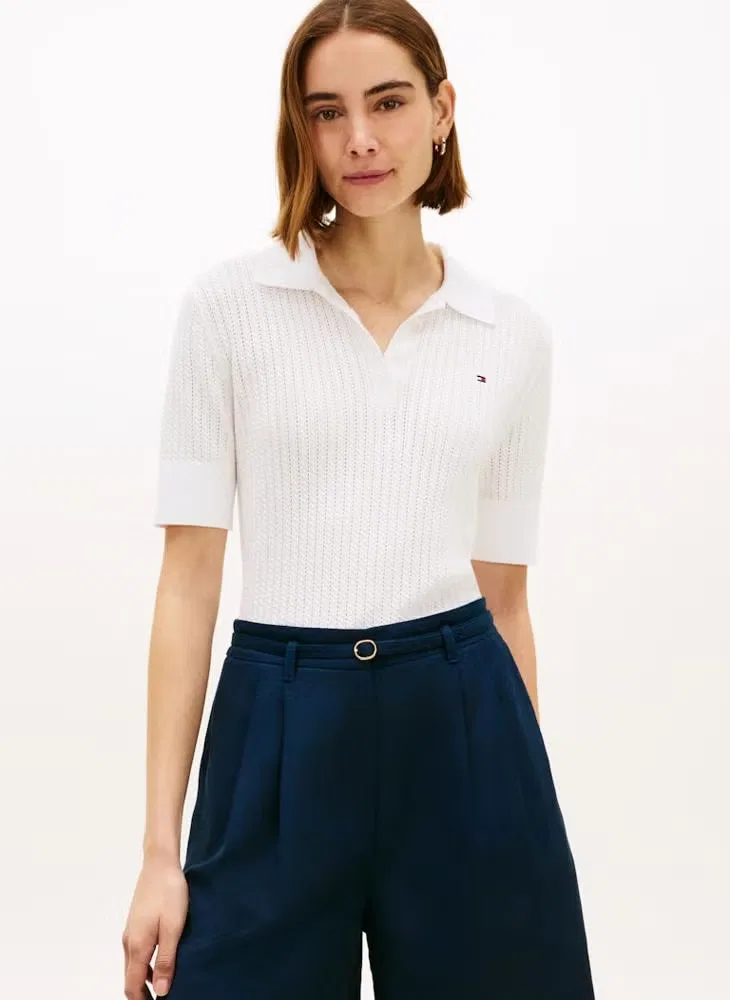 Пуловер поло с коротким рукавом и ажурным узором Tommy Hilfiger, экрю