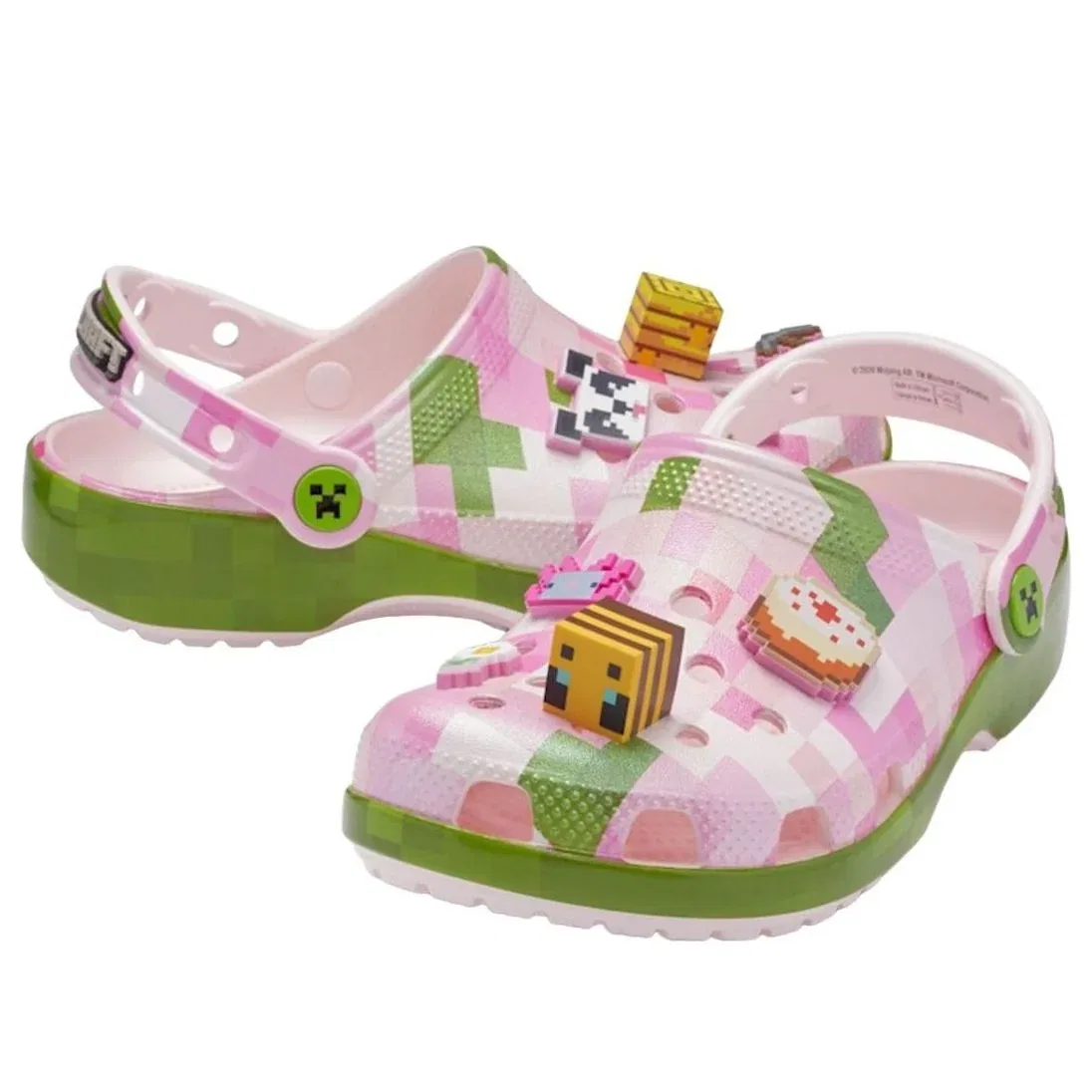 Детские сандалии с резиновым верхом Classic Clog Minecraft Cherry Blossom 'Pink Green' Crocs, Pink/Green — фото 3