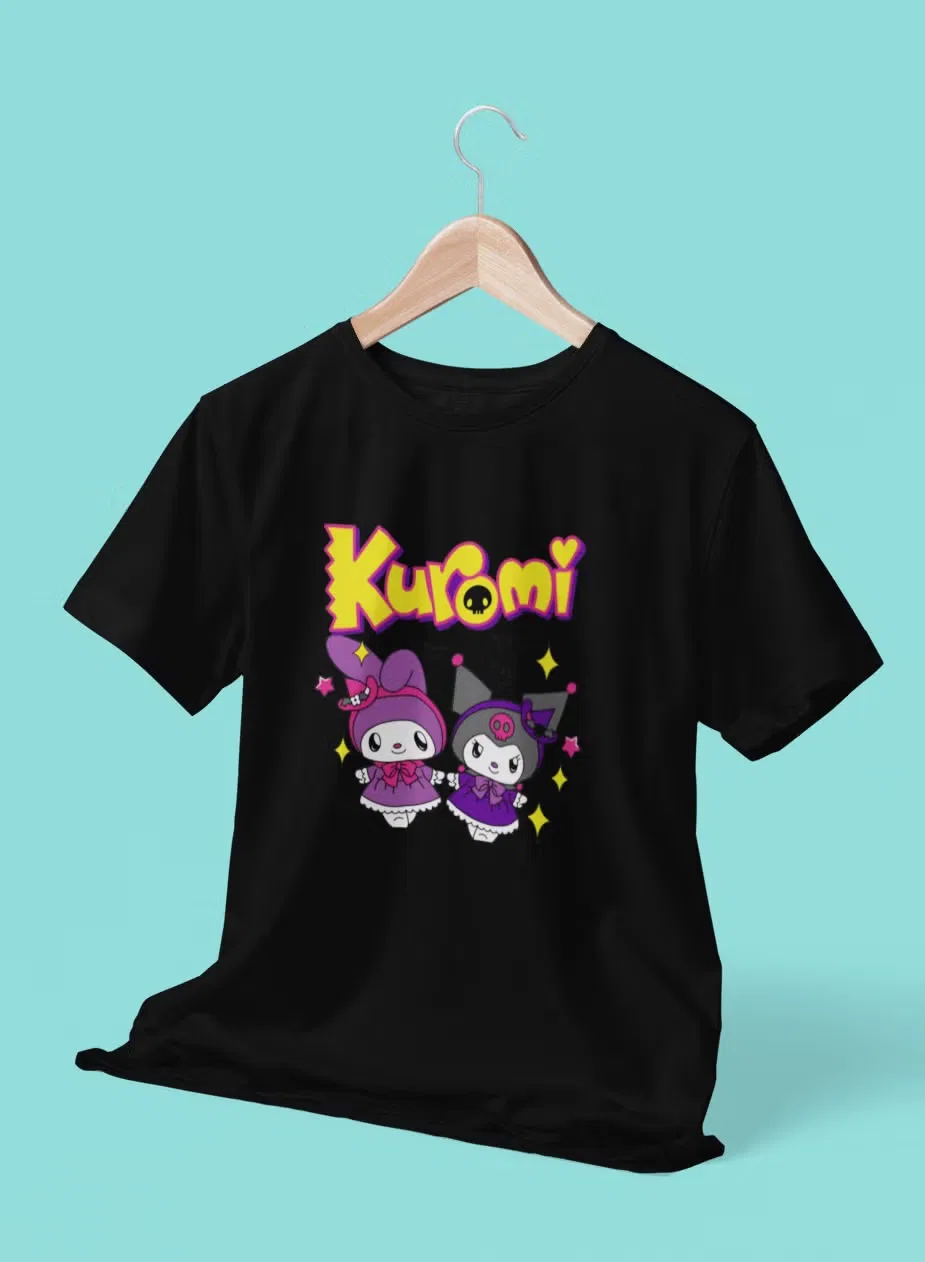 Футболка с принтом Kuromi with my melody для детей Zoom, черный