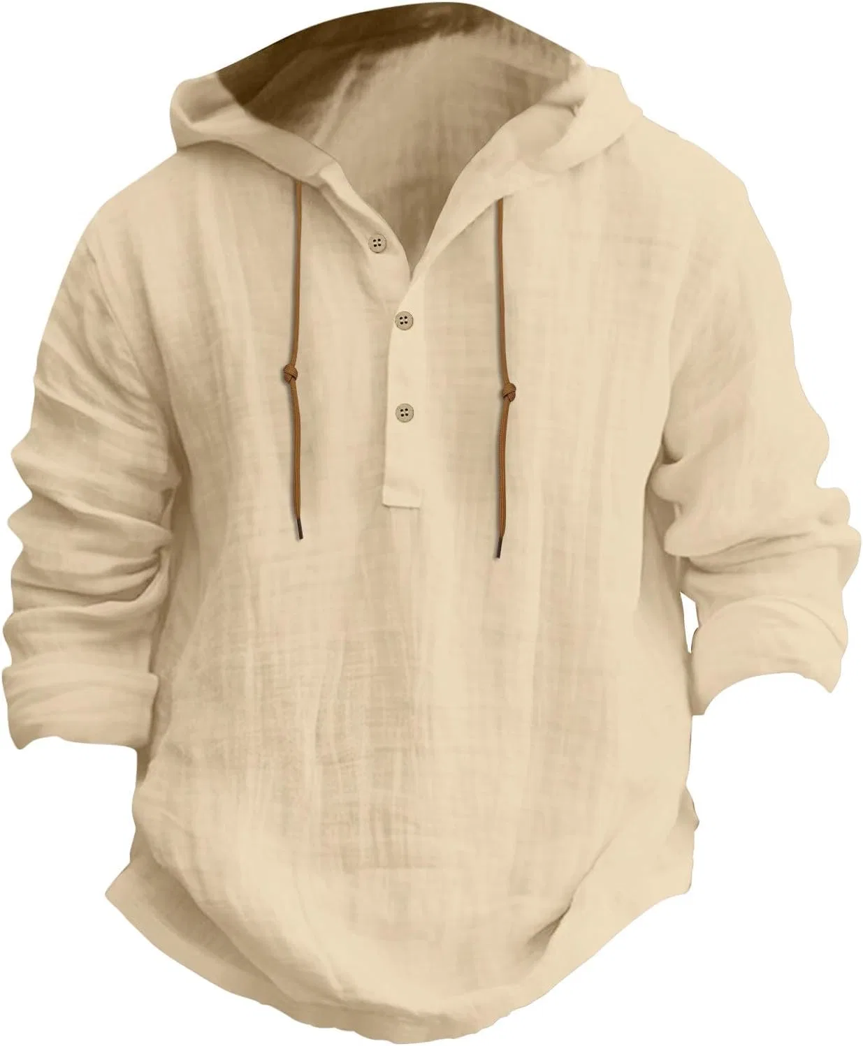 Мужская легкая льняная рубашка с капюшоном, Beige — фото 3