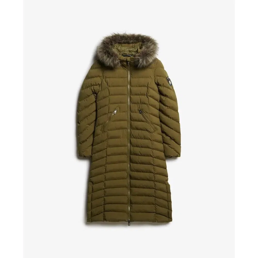 Женское длинное пальто с капюшоном Fuji Superdry, Зеленое
