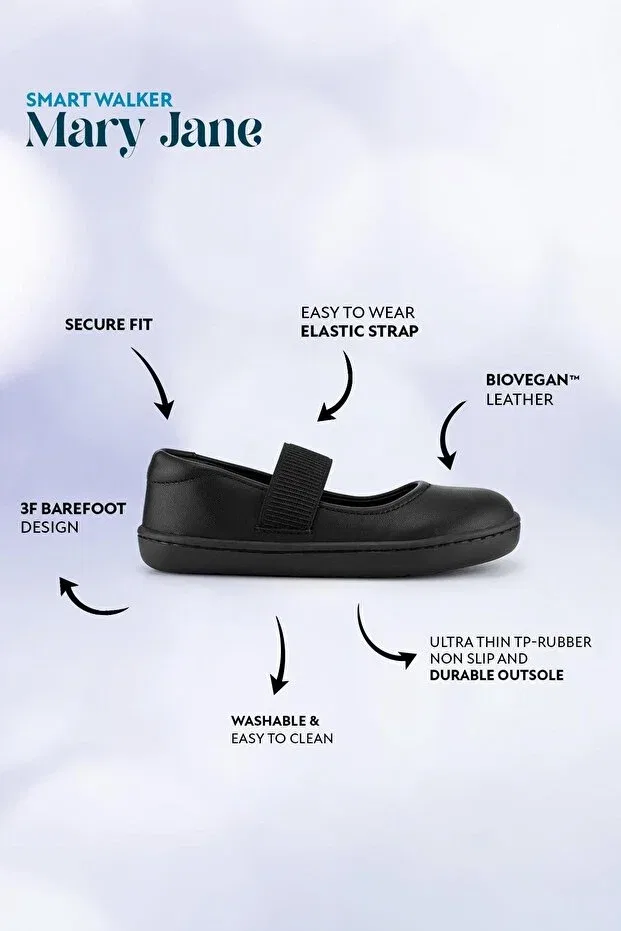 Детские балетки для девочек с принтом Smart Walker Mary Jane Cool Black Barefoot Hopfrög, Cool Black — фото 4