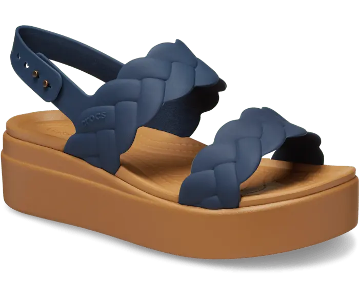Босоножки Crocs Brooklyn Woven Low Wedge, коричневый/темно-синий — фото 4