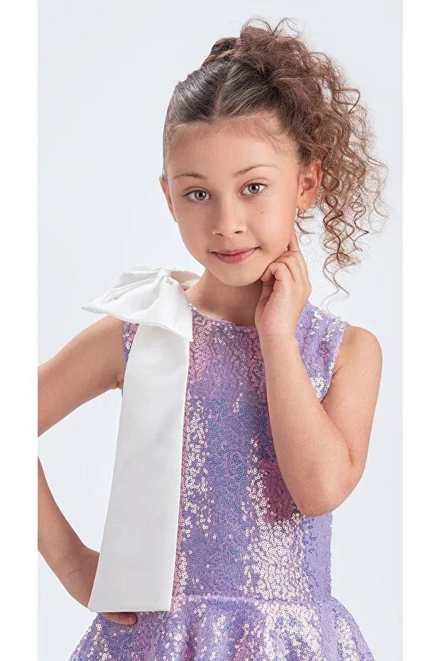Детское платье для девочек с пайетками Collar Bow Sparkly Sequin Fabric Girls Evening Dress M00702 Mnk Baby&Kids, Lila — фото 3