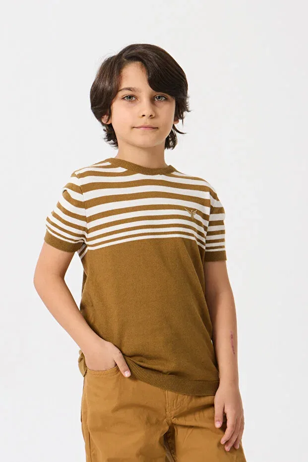 Детская футболка с полоской для мальчиков Nisrakids, Khaki — фото 4