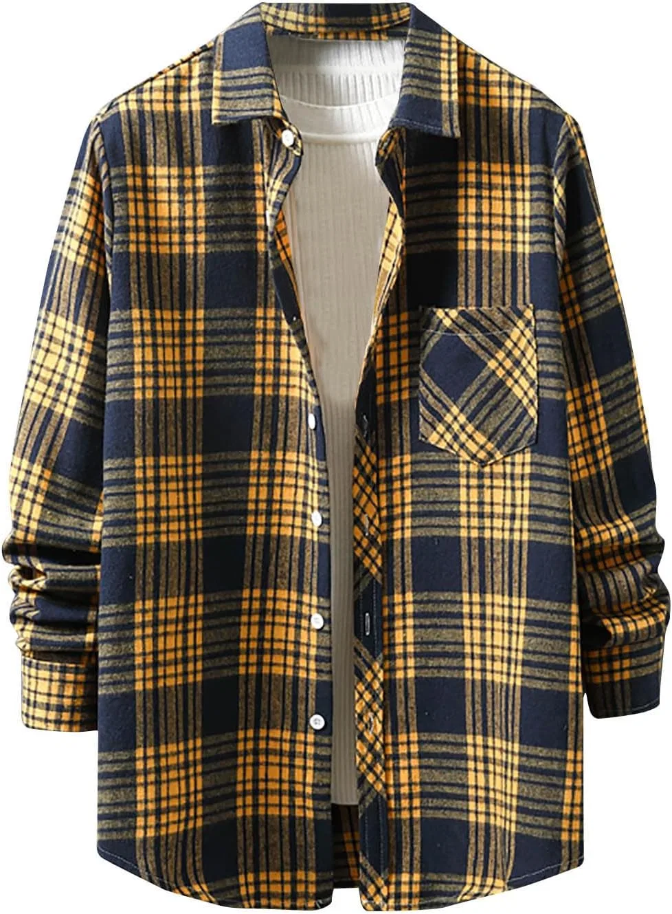Мужская фланелевая рубашка с длинным рукавом, модель Flannel Shirts for Men, жёлтый