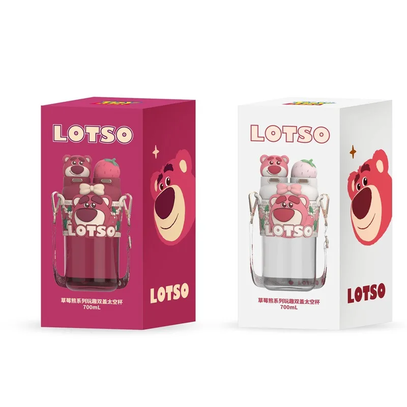 Спортивная бутылка Strawberry Bear Disney Lotso, 700 мл, два способа питья, подарочный набор, прозрачный/брелок — фото 3