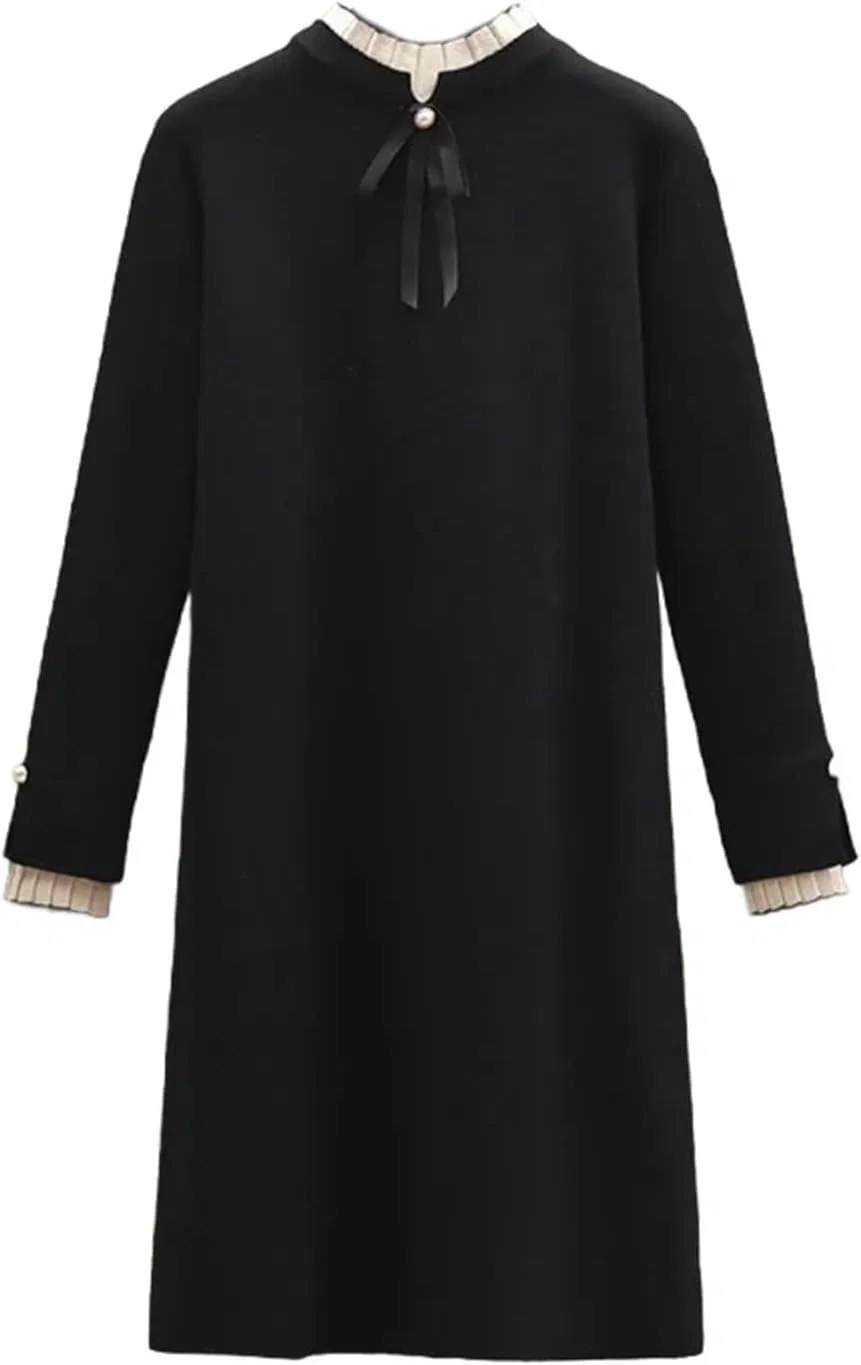 Женское шерстяное платье с бантом Womens Bow Sweater Dress, Black