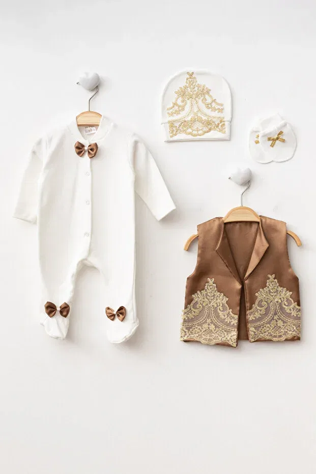 Детский комплект для мальчиков с принтом Romper Set Ponpon Baby, Brown