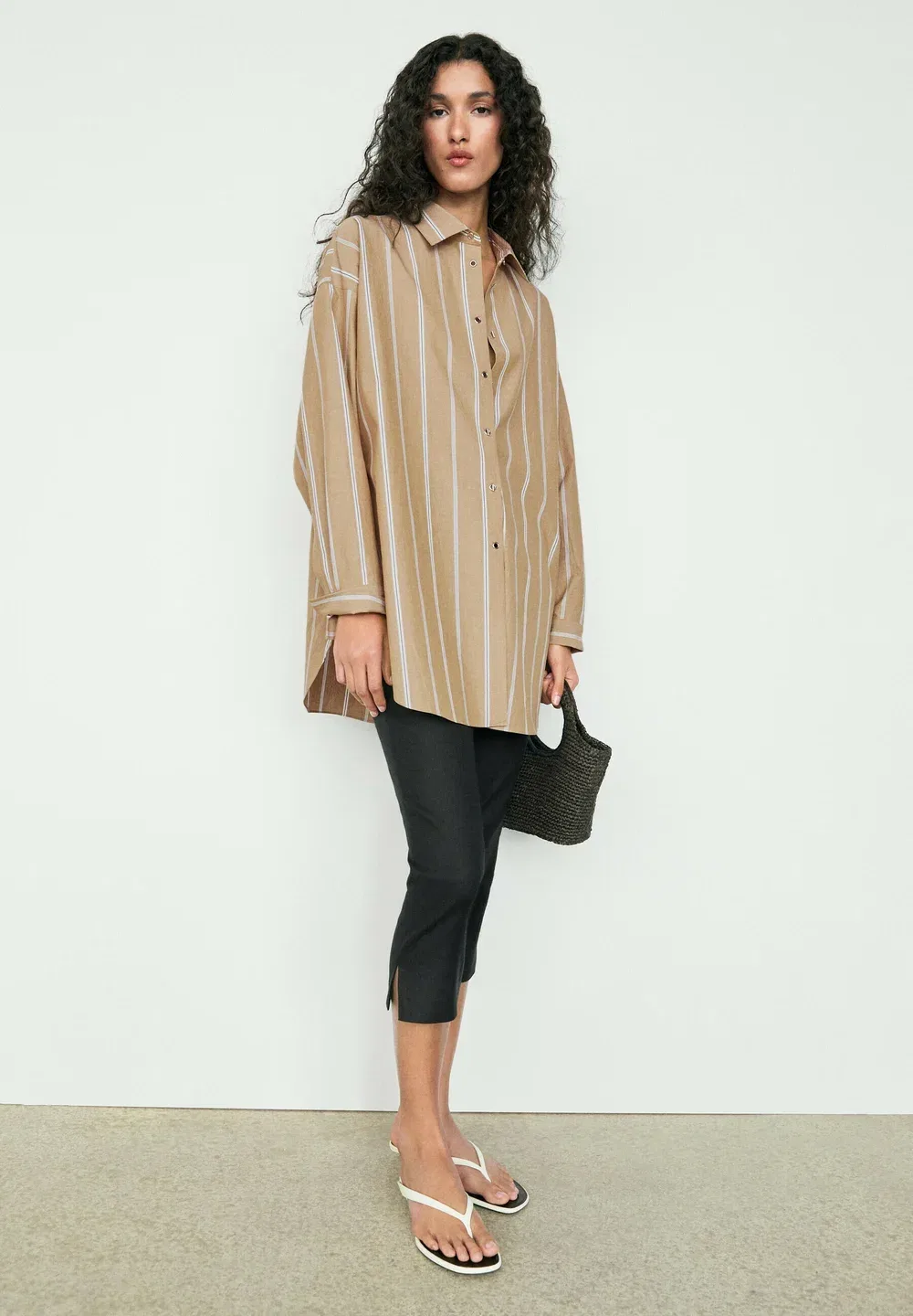 Рубашка в полоску с пуговицами - блузка на пуговицах Massimo Dutti, Dark Brown — фото 2