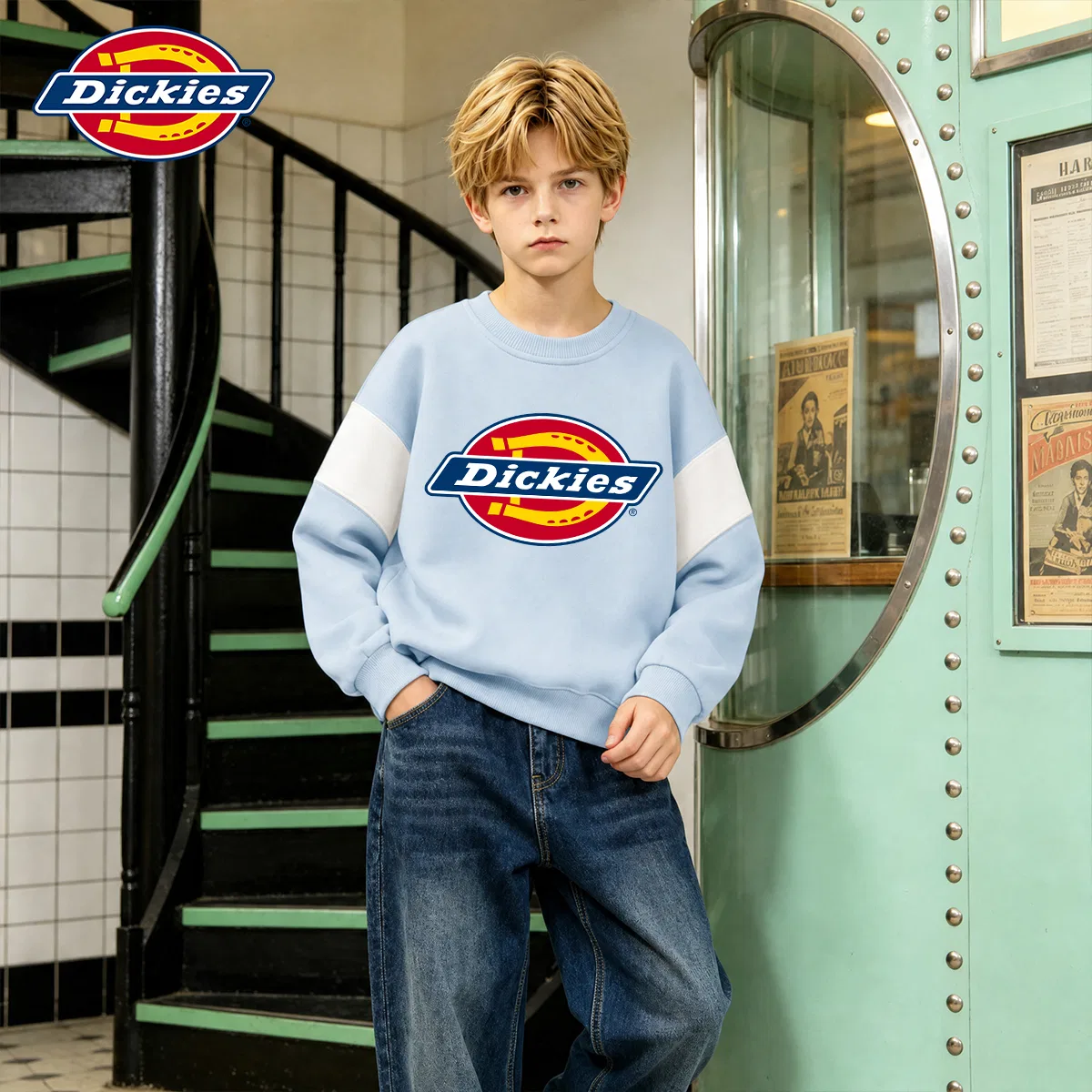 Детский свитшот с принтом Street Graffiti Ink Cyan Dickies, Cyan — фото 4