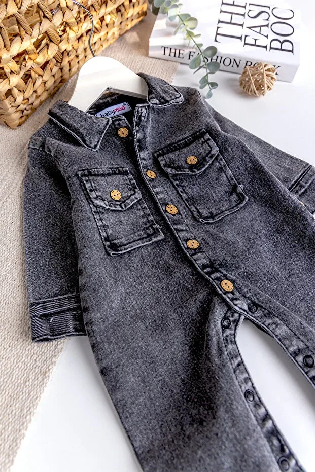 Детский джинсовый комбинезон для мальчиков с длинным рукавом Babymod, Smoke Grey — фото 3