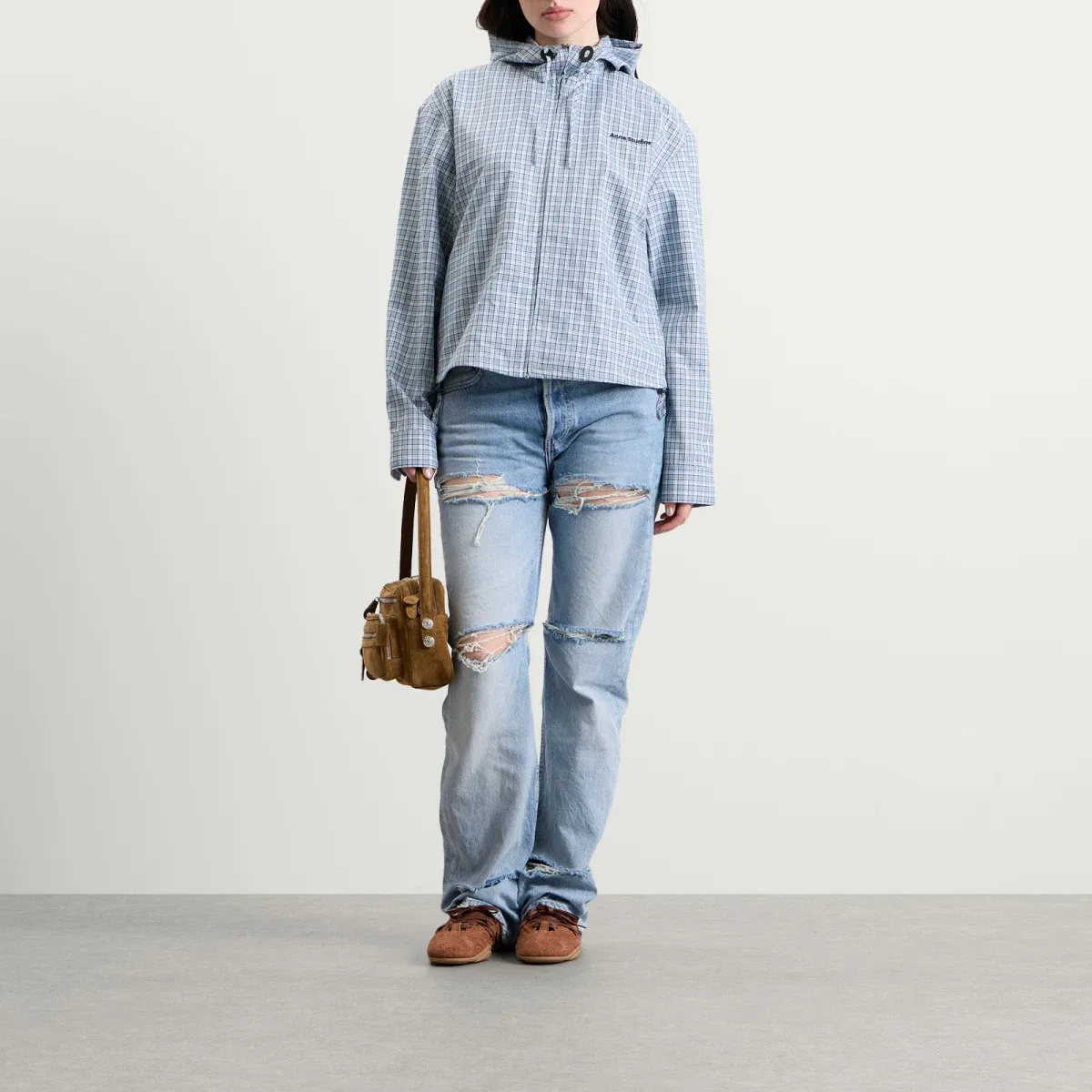 Куртка из хлопка с капюшоном Ofass Check Jacket Acne Studios, Blue & White — фото 4